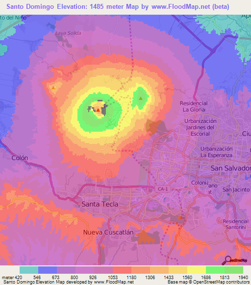Santo Domingo,El Salvador Elevation Map