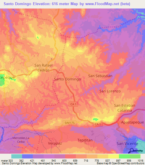 Santo Domingo,El Salvador Elevation Map