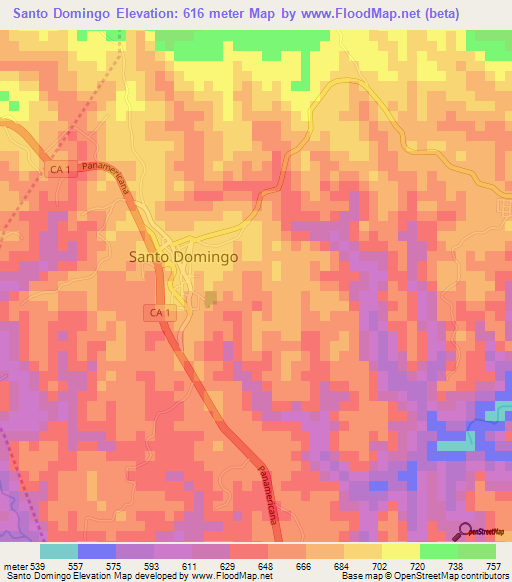 Santo Domingo,El Salvador Elevation Map