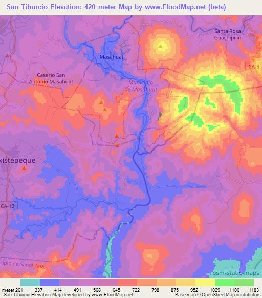 San Tiburcio,El Salvador Elevation Map