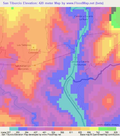 San Tiburcio,El Salvador Elevation Map