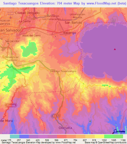 Santiago Texacuangos,El Salvador Elevation Map