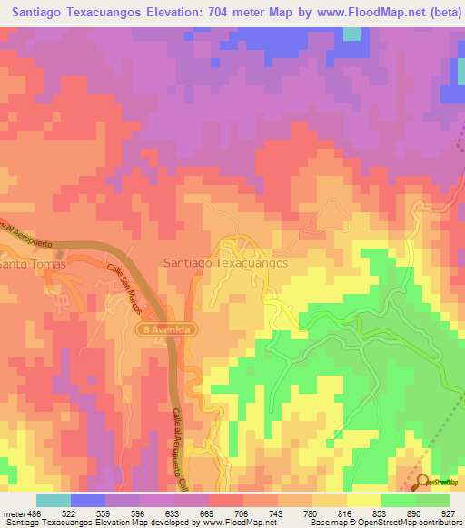 Santiago Texacuangos,El Salvador Elevation Map
