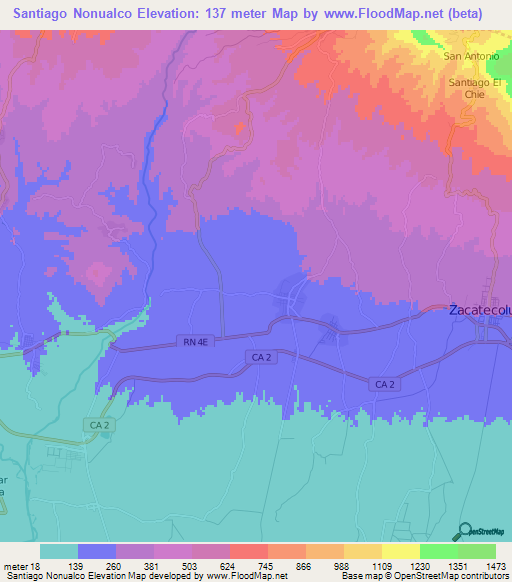 Santiago Nonualco,El Salvador Elevation Map