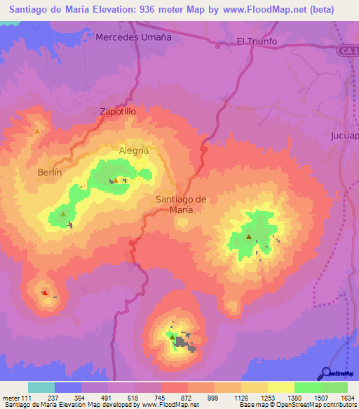 Santiago de Maria,El Salvador Elevation Map