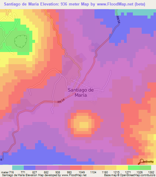 Santiago de Maria,El Salvador Elevation Map