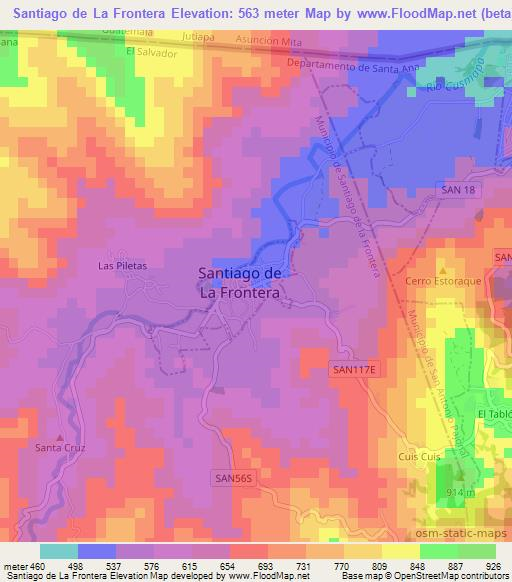 Santiago de La Frontera,El Salvador Elevation Map