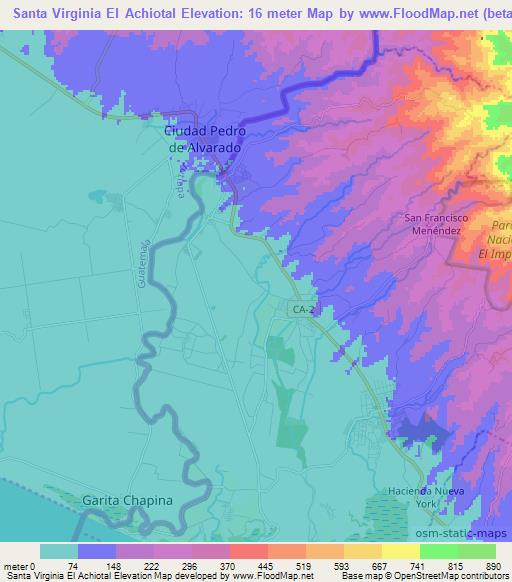 Santa Virginia El Achiotal,El Salvador Elevation Map