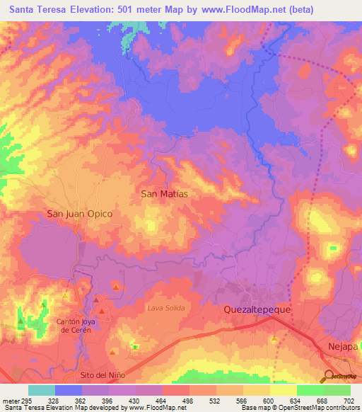 Santa Teresa,El Salvador Elevation Map