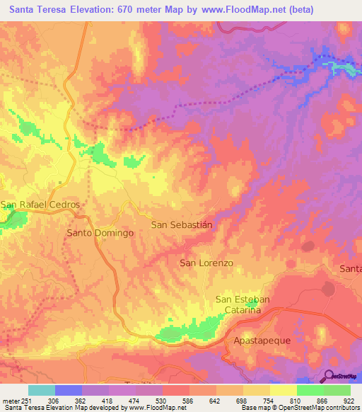 Santa Teresa,El Salvador Elevation Map