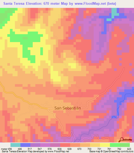 Santa Teresa,El Salvador Elevation Map