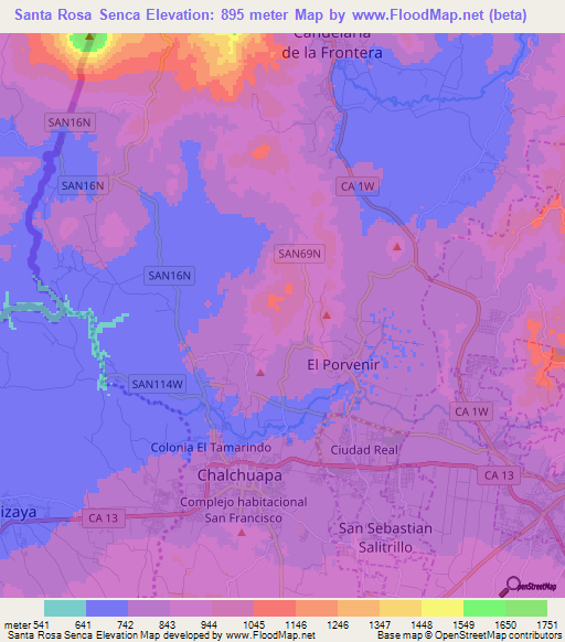 Santa Rosa Senca,El Salvador Elevation Map