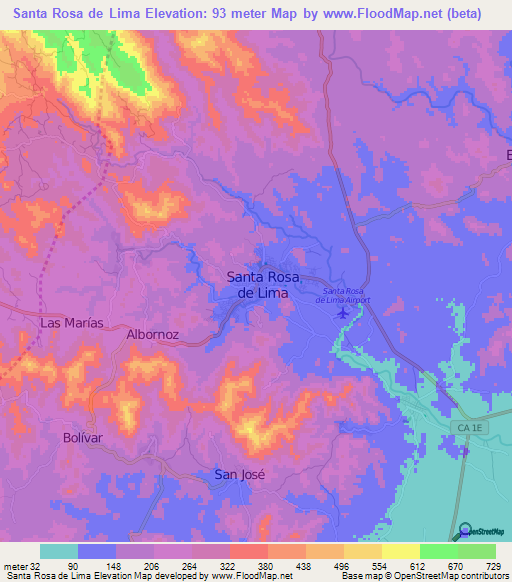 Santa Rosa de Lima,El Salvador Elevation Map