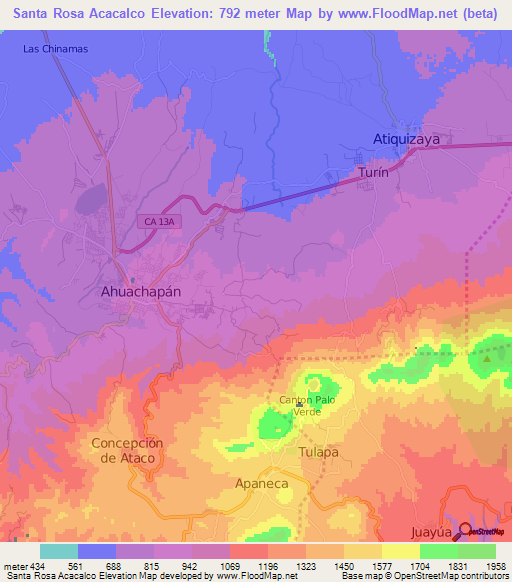 Santa Rosa Acacalco,El Salvador Elevation Map