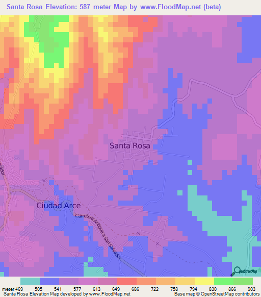 Santa Rosa,El Salvador Elevation Map