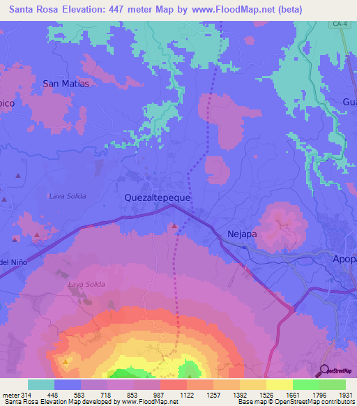 Santa Rosa,El Salvador Elevation Map