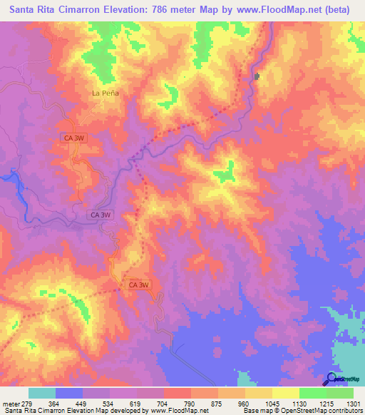 Santa Rita Cimarron,El Salvador Elevation Map