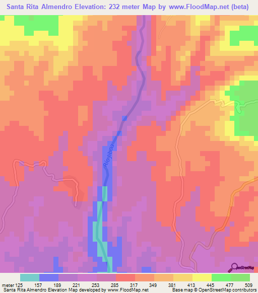 Santa Rita Almendro,El Salvador Elevation Map