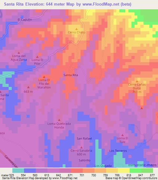 Santa Rita,El Salvador Elevation Map