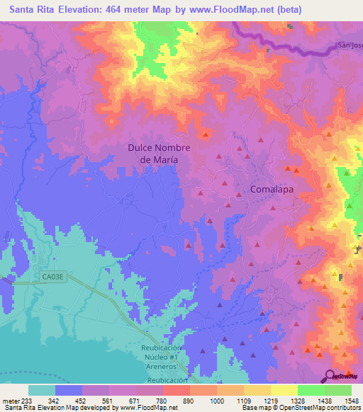 Santa Rita,El Salvador Elevation Map