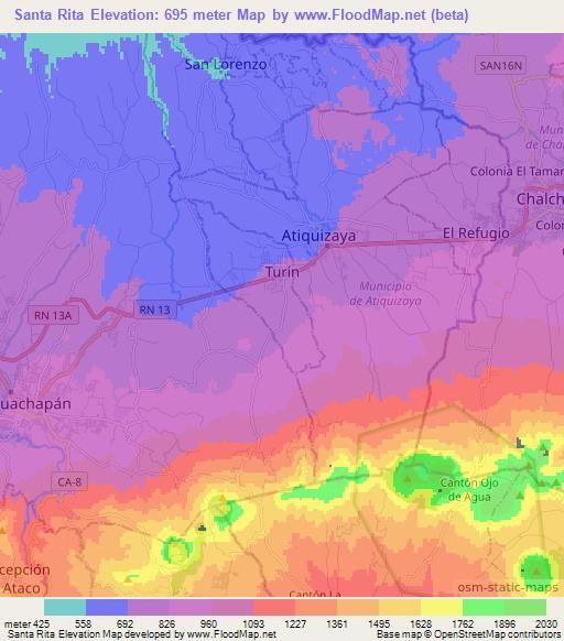 Santa Rita,El Salvador Elevation Map