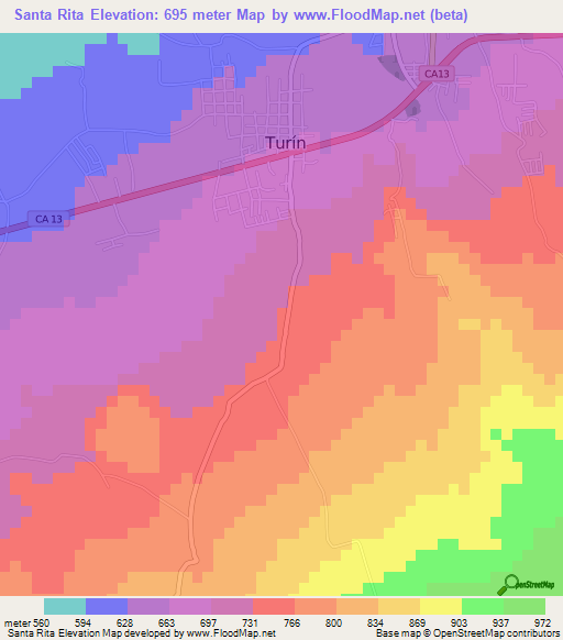 Santa Rita,El Salvador Elevation Map
