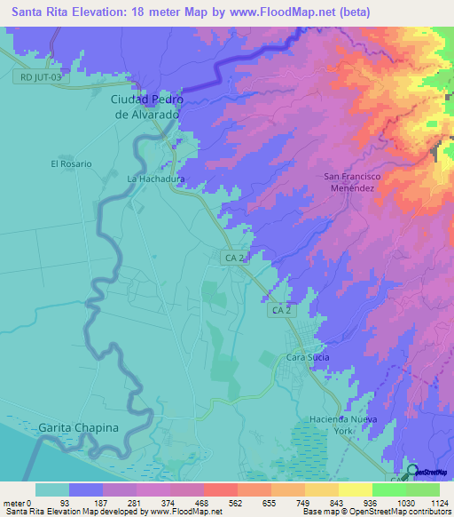 Santa Rita,El Salvador Elevation Map