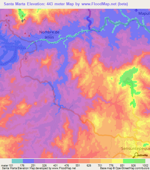 Santa Marta,El Salvador Elevation Map