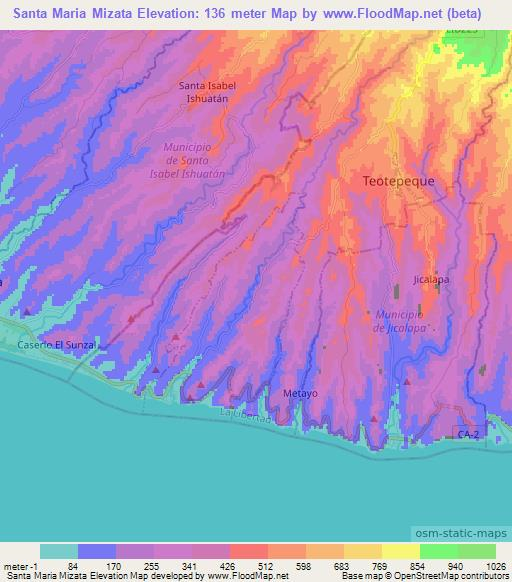 Santa Maria Mizata,El Salvador Elevation Map