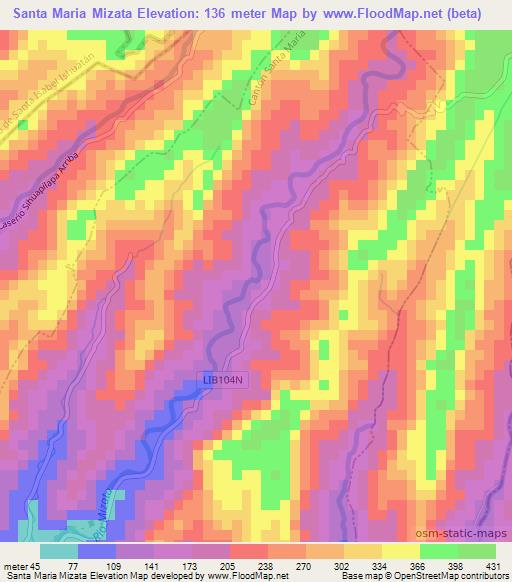 Santa Maria Mizata,El Salvador Elevation Map