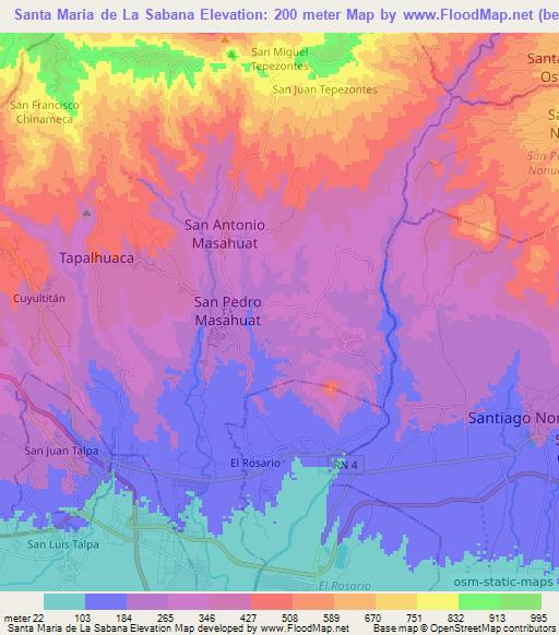 Santa Maria de La Sabana,El Salvador Elevation Map