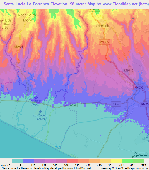 Santa Lucia La Barranca,El Salvador Elevation Map