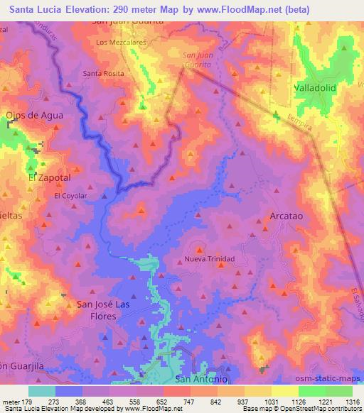 Santa Lucia,El Salvador Elevation Map