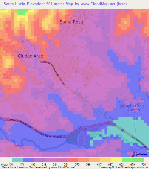 Santa Lucia,El Salvador Elevation Map