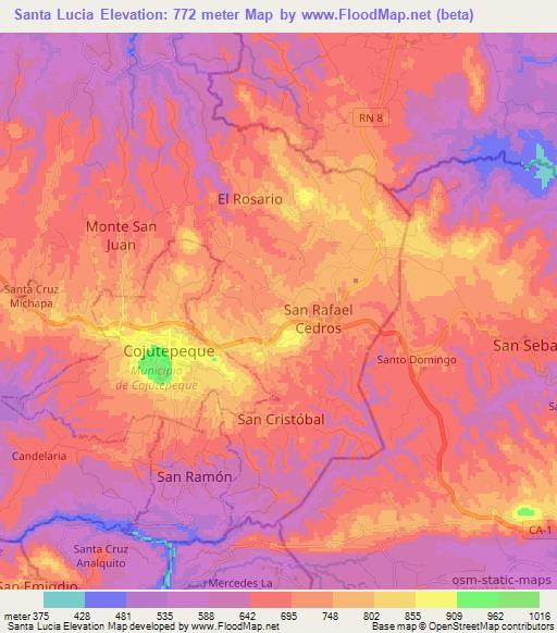 Santa Lucia,El Salvador Elevation Map