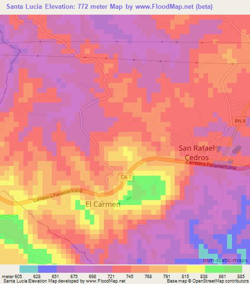 Santa Lucia,El Salvador Elevation Map