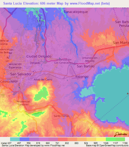 Santa Lucia,El Salvador Elevation Map