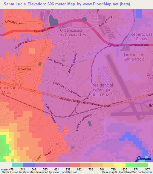 Santa Lucia,El Salvador Elevation Map