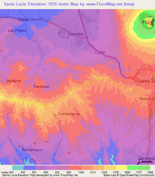 Santa Lucia,El Salvador Elevation Map