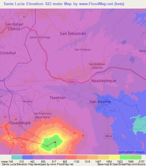 Santa Lucia,El Salvador Elevation Map