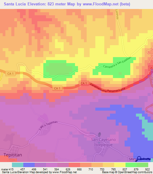 Santa Lucia,El Salvador Elevation Map