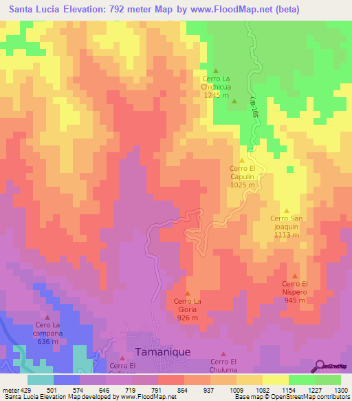 Santa Lucia,El Salvador Elevation Map