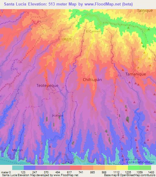 Santa Lucia,El Salvador Elevation Map