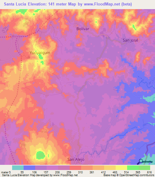 Santa Lucia,El Salvador Elevation Map