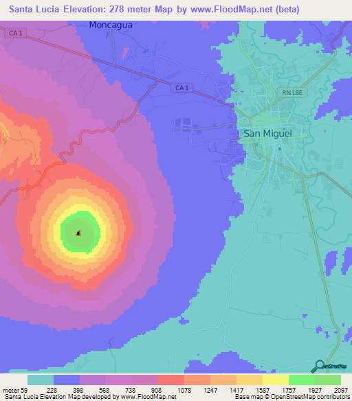 Santa Lucia,El Salvador Elevation Map
