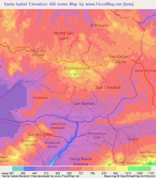 Santa Isabel,El Salvador Elevation Map