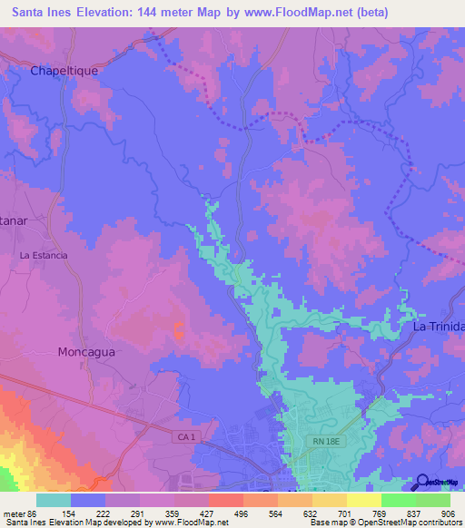 Santa Ines,El Salvador Elevation Map