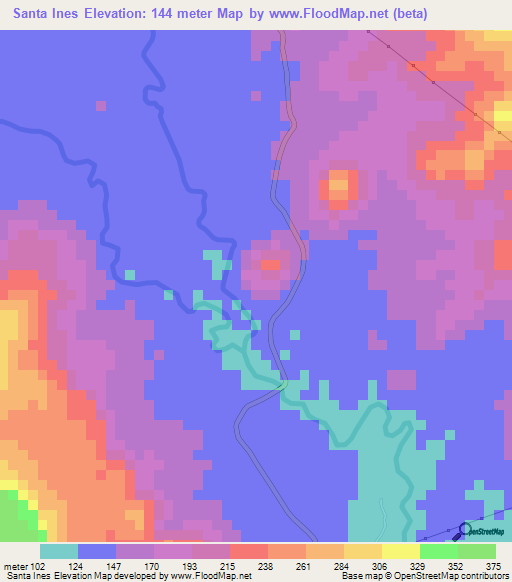 Santa Ines,El Salvador Elevation Map