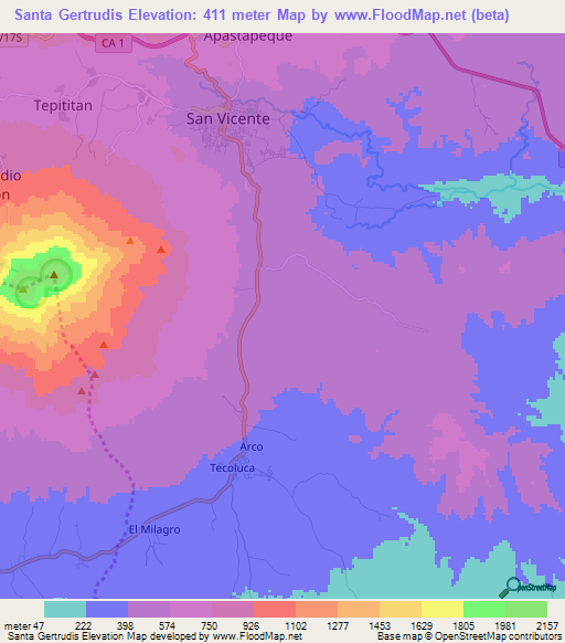 Santa Gertrudis,El Salvador Elevation Map