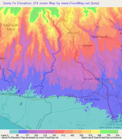 Santa Fe,El Salvador Elevation Map